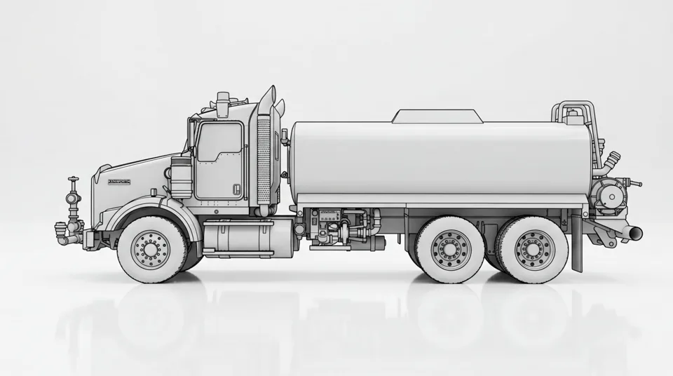 White Kenworth water truck, side view